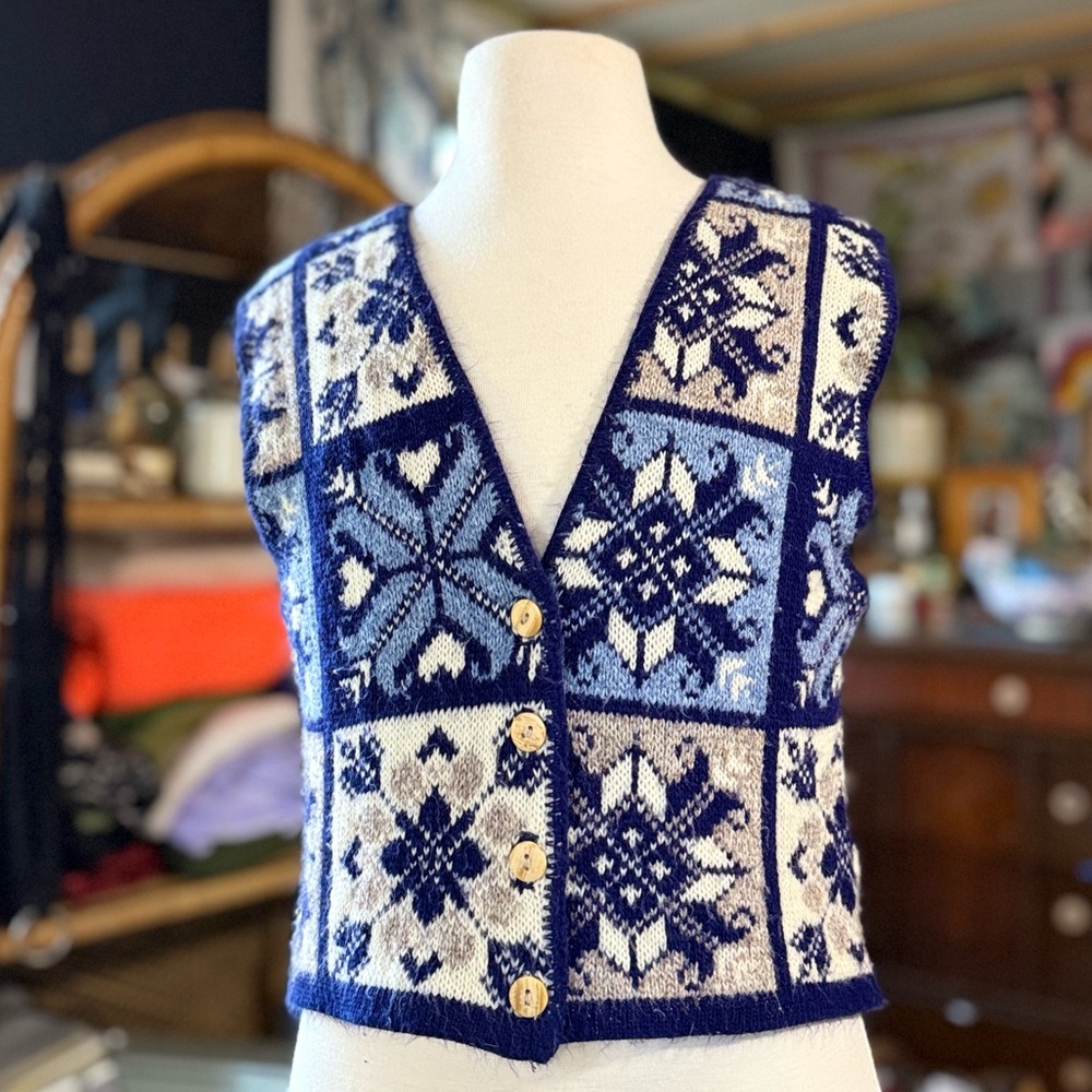 Blue and White Patterned Kids Sweater Vest